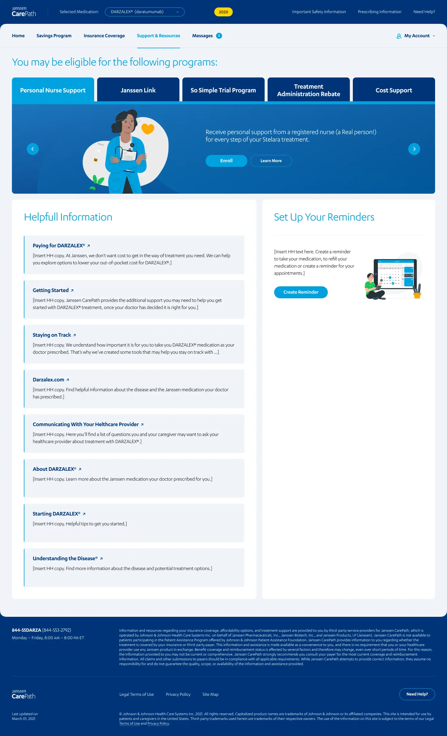Support and resources page showing FDA-compliant information architecture