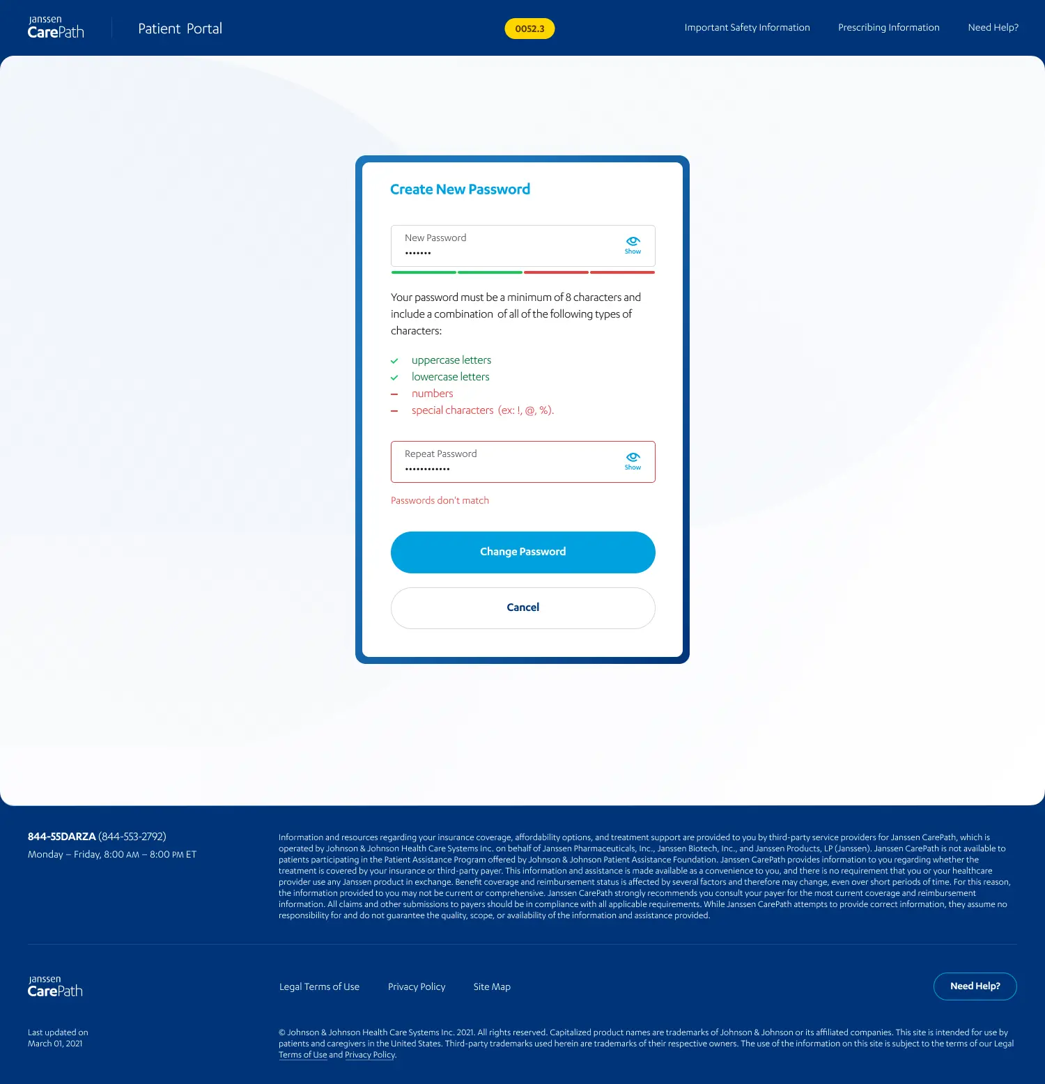 Password creation flow with security guidelines