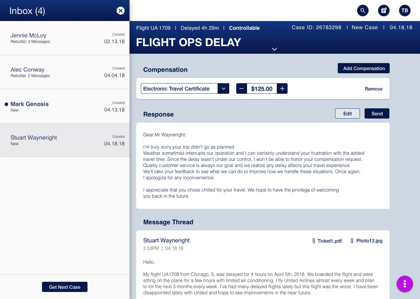 Agent inbox queue showing prioritized customer complaints