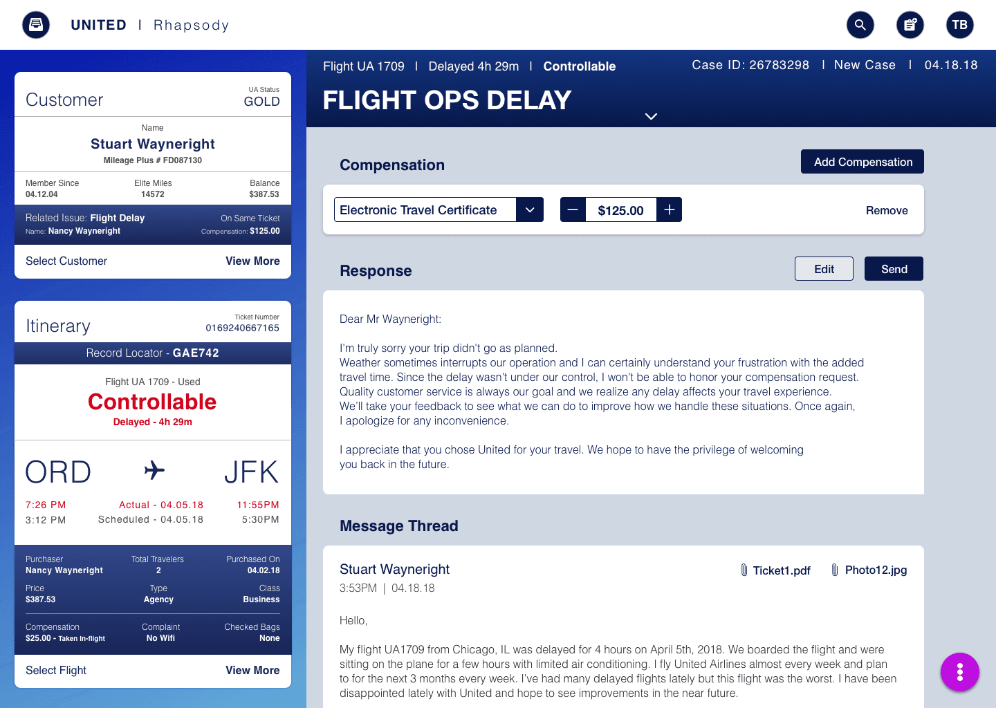 United Airlines dashboard login screen showing security features and accessibility compliance
