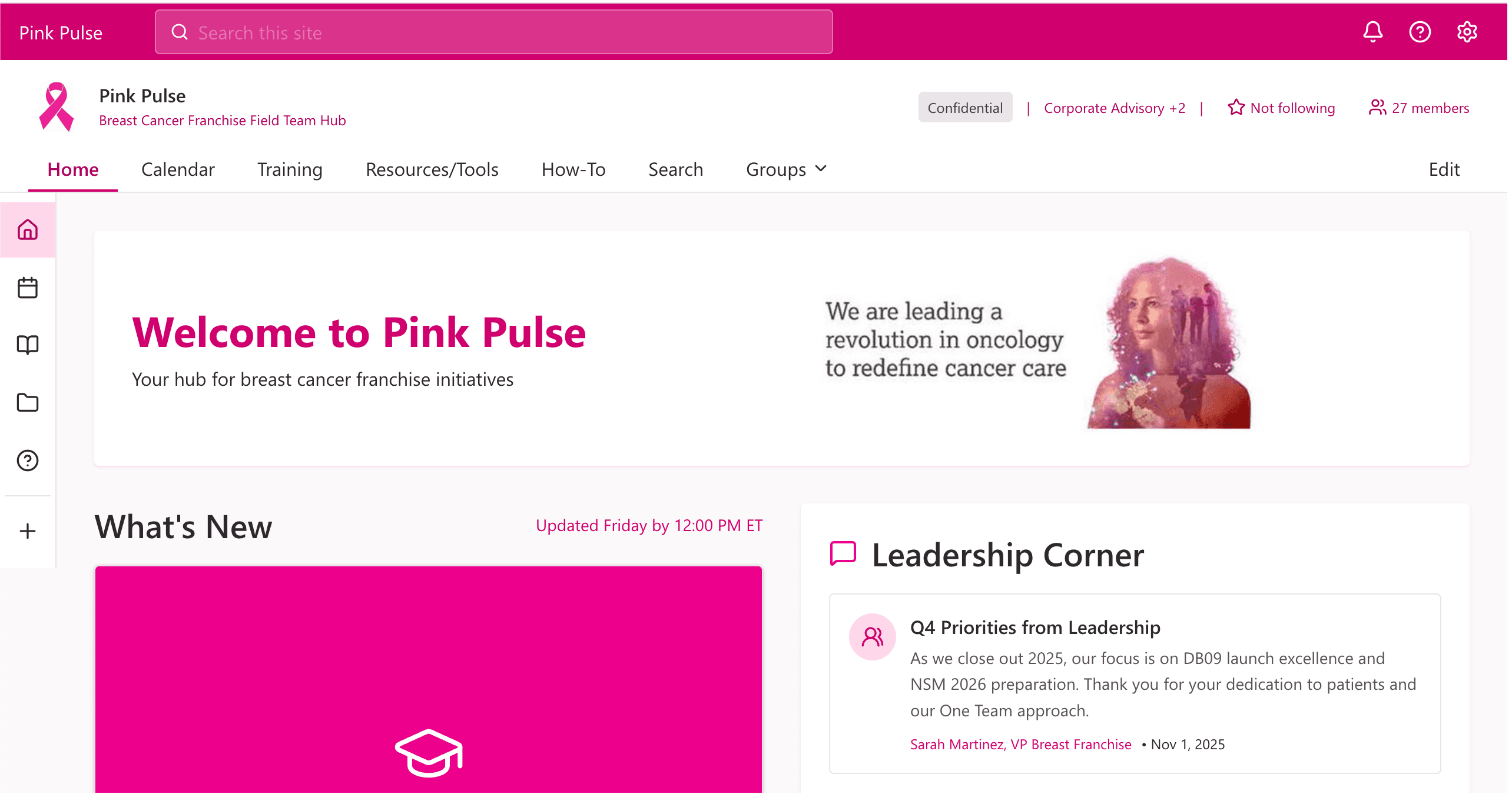 Pink Pulse SharePoint portal prototype for field representatives