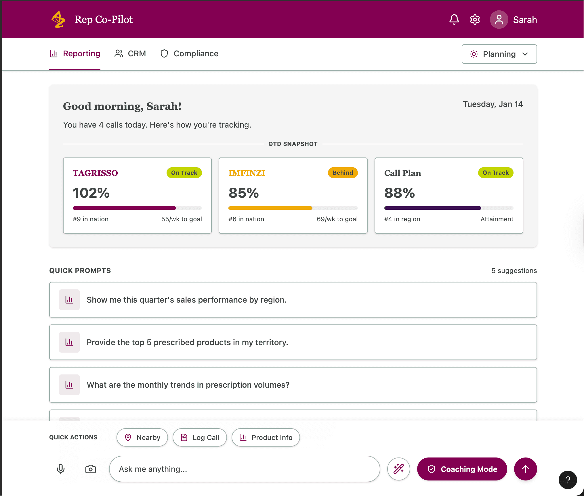Rep Co-Pilot Dashboard preview