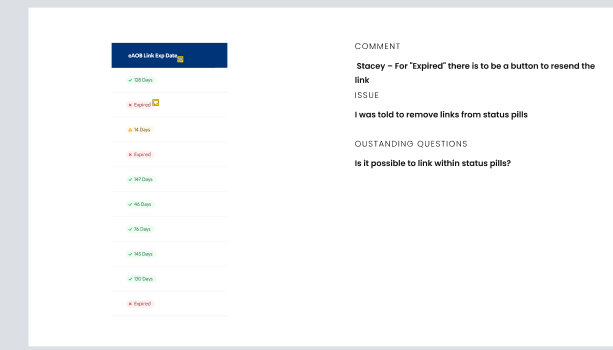 Original Janssen expired-link design review with the expired status and resend action considered together